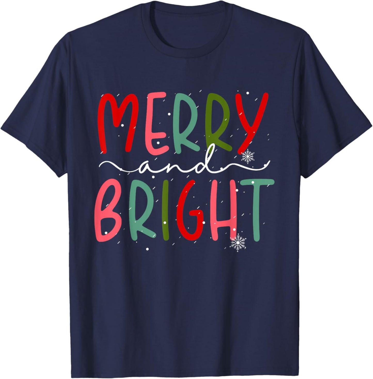 Merry and Bright Christmas Women Girls Kids Toddlers Cute T-Shirt - T-Shirt | Navy