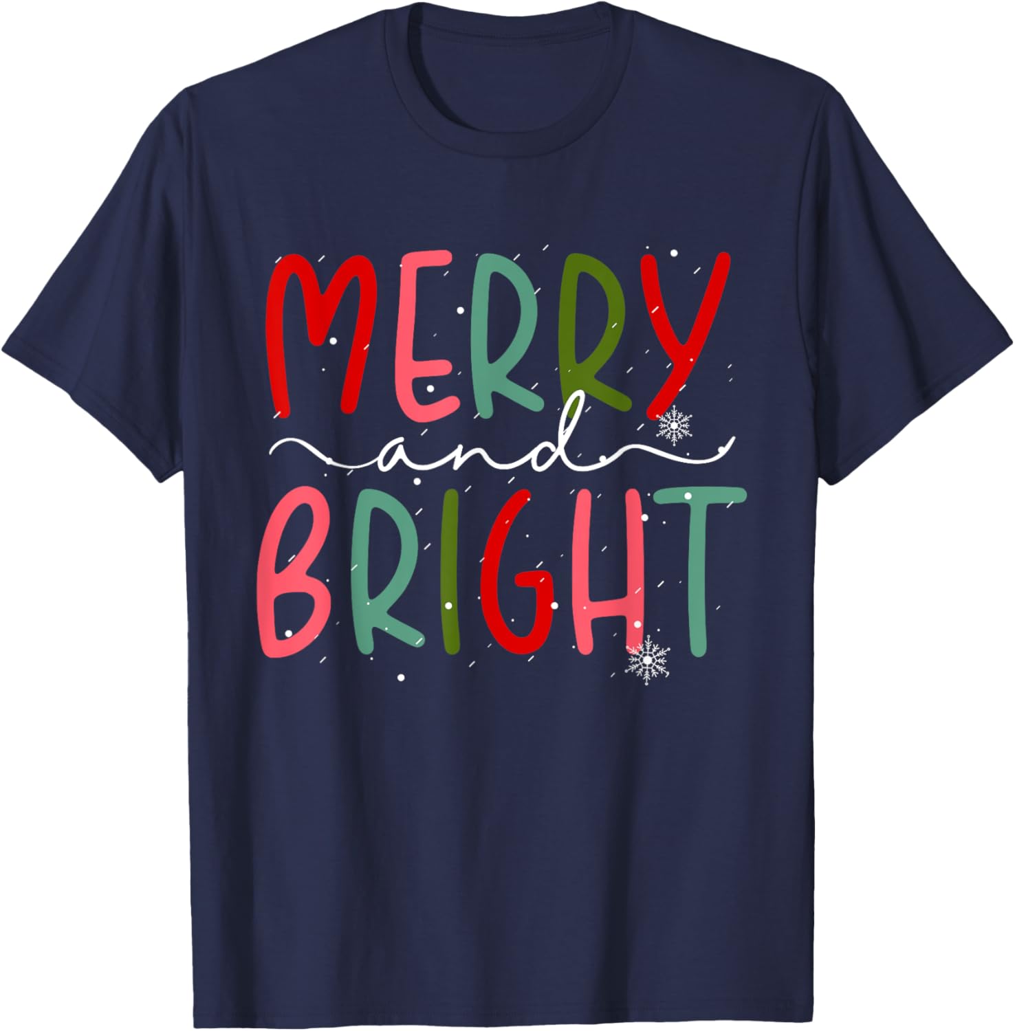 Merry and Bright Christmas Women Girls Kids Toddlers Cute T-Shirt - T-Shirt | Navy