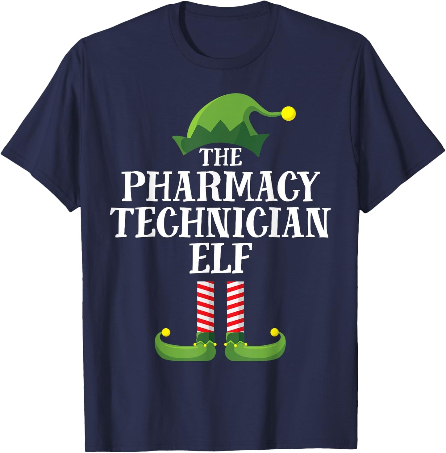 Pharmacy Tech Elf Matching Family Group Christmas Party PJ T-Shirt - T-Shirt | Navy