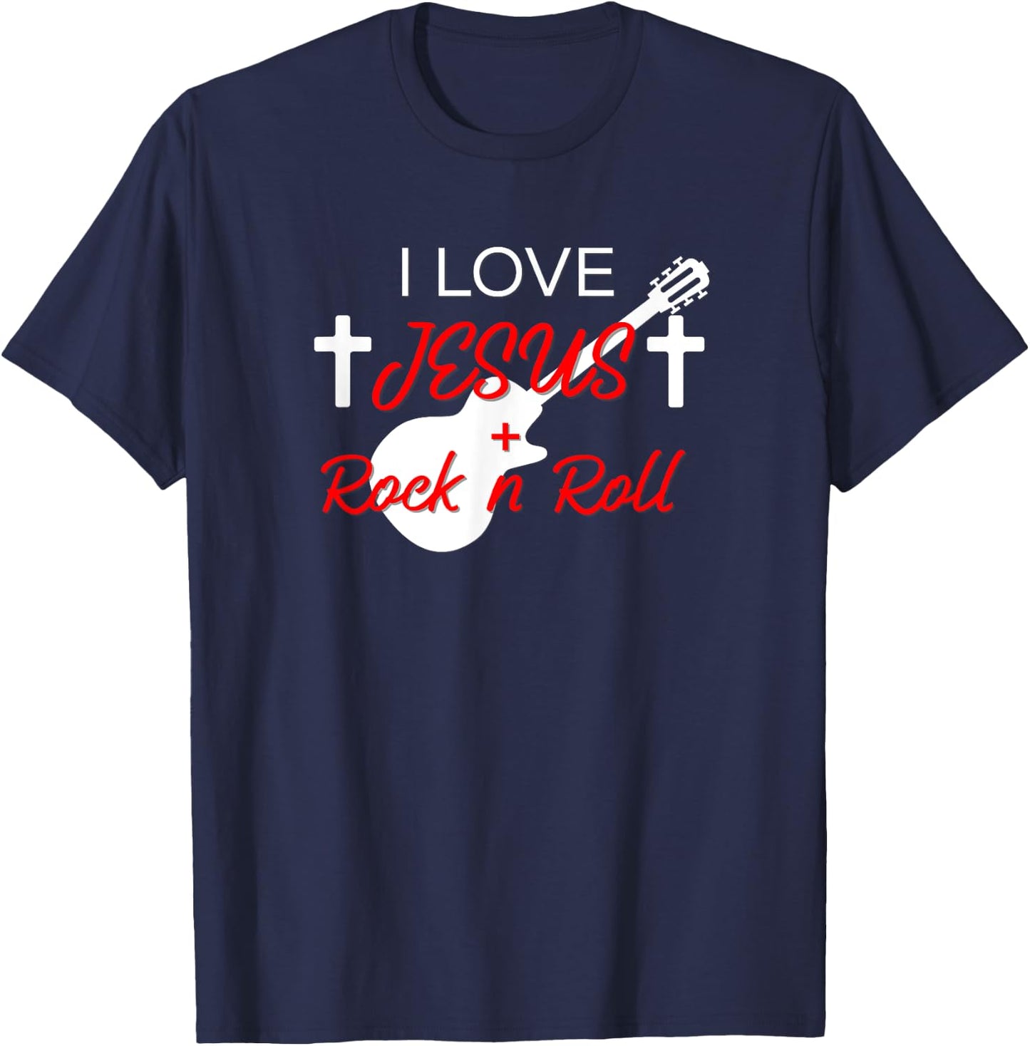 I Love Jesus and Rock n Roll T-Shirt - T-Shirt | Navy