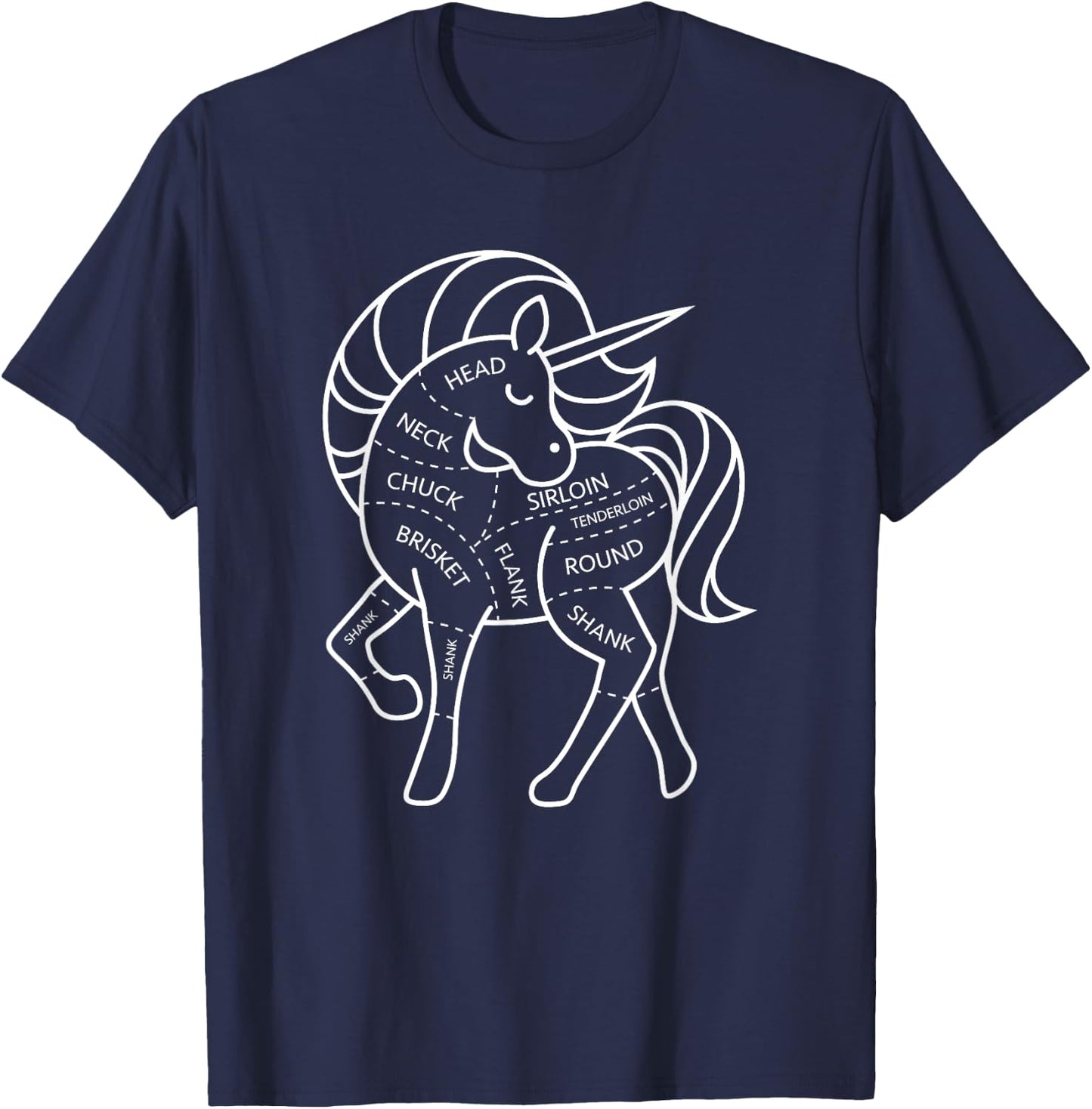 Magic Grass Fed Unicorn Meat Cuts Diagram Dark Humor T-Shirt - T-Shirt | Navy