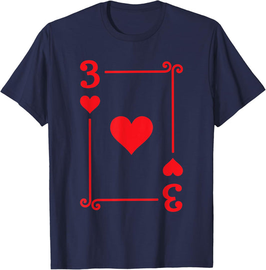 Playing Cards Costume - 3 Hearts Card - Three Card T-Shirt - T-Shirt | Navy