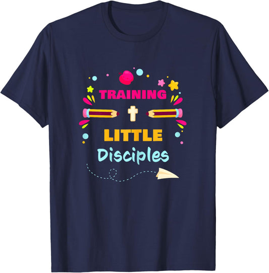 Sunday School Christian Teacher – Training Little Disciples T-Shirt - T-Shirt | Navy