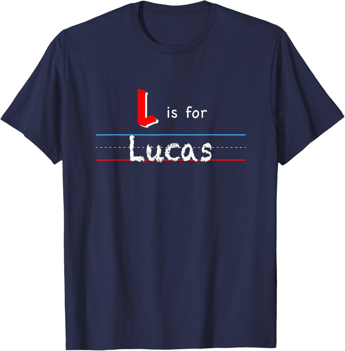 L Is For Lucas, boys custom personalized name kids school T-Shirt - T-Shirt | Navy