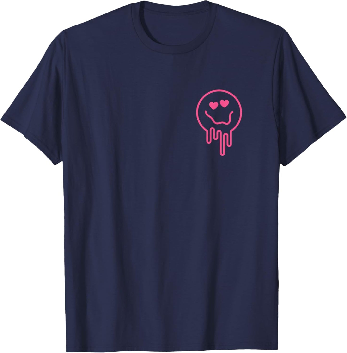 Melting Pink Heart Eyes Smile Face Melted Retro Happy Face T-Shirt - T-Shirt | Navy