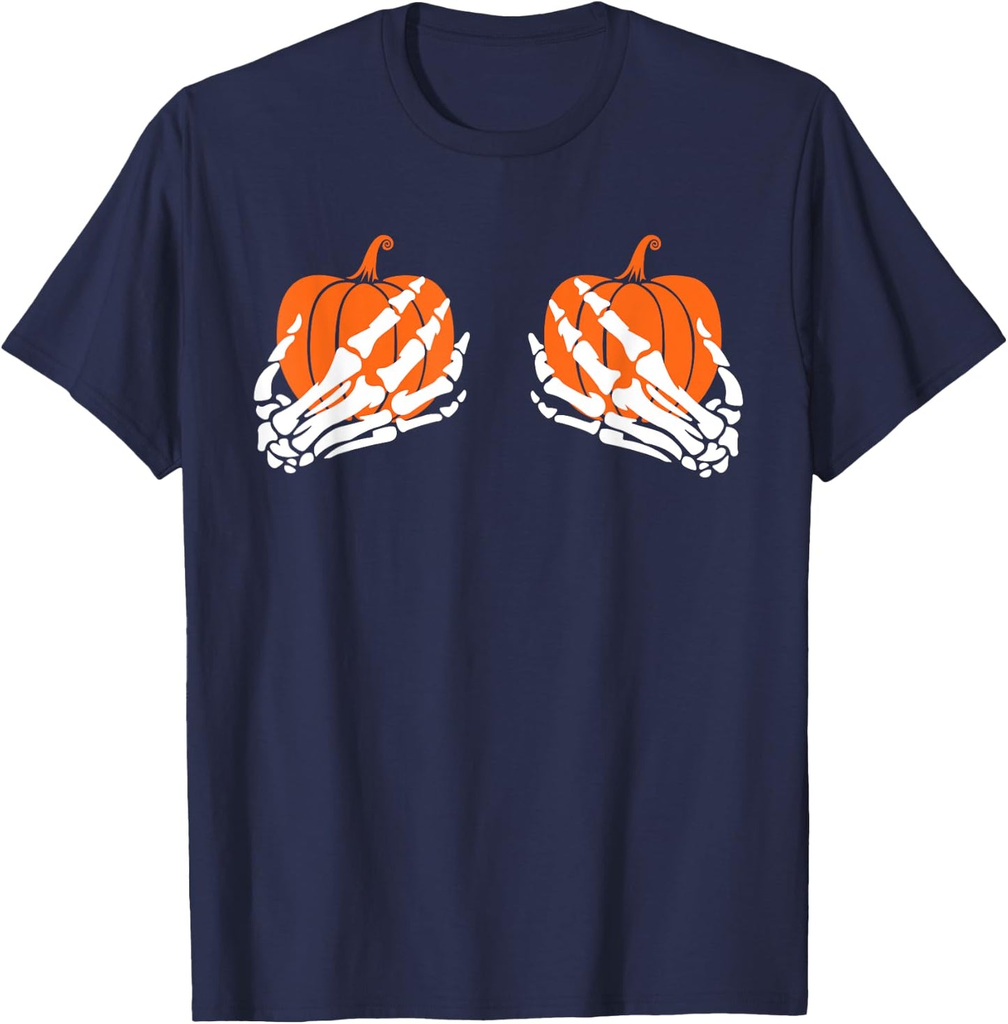 Halloween Skeleton Hand On Pumpkin Boob, Lazy Costume T-Shirt - T-Shirt | Navy