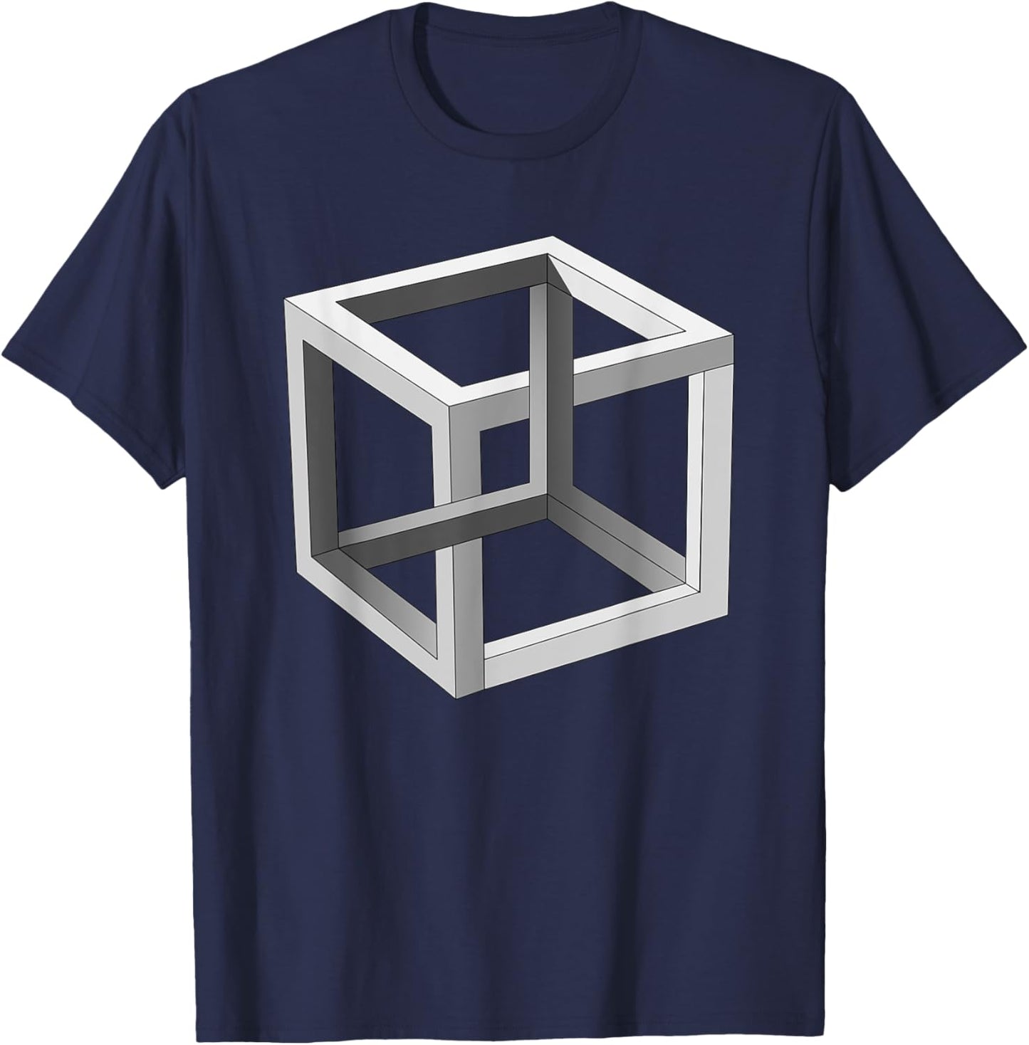 Cube Optical Illusion Necker Cube Architect Optical Illusion T-Shirt - T-Shirt | Navy