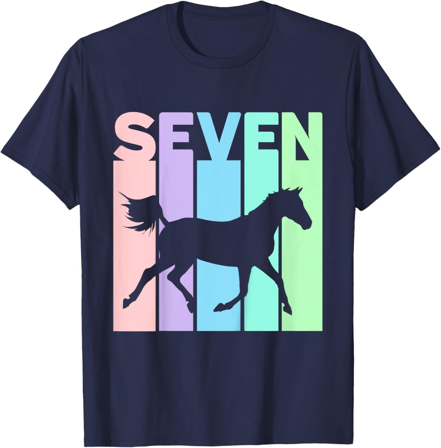 Seven Years Old Girls Birthday Horse 7th T-Shirt - T-Shirt | Navy