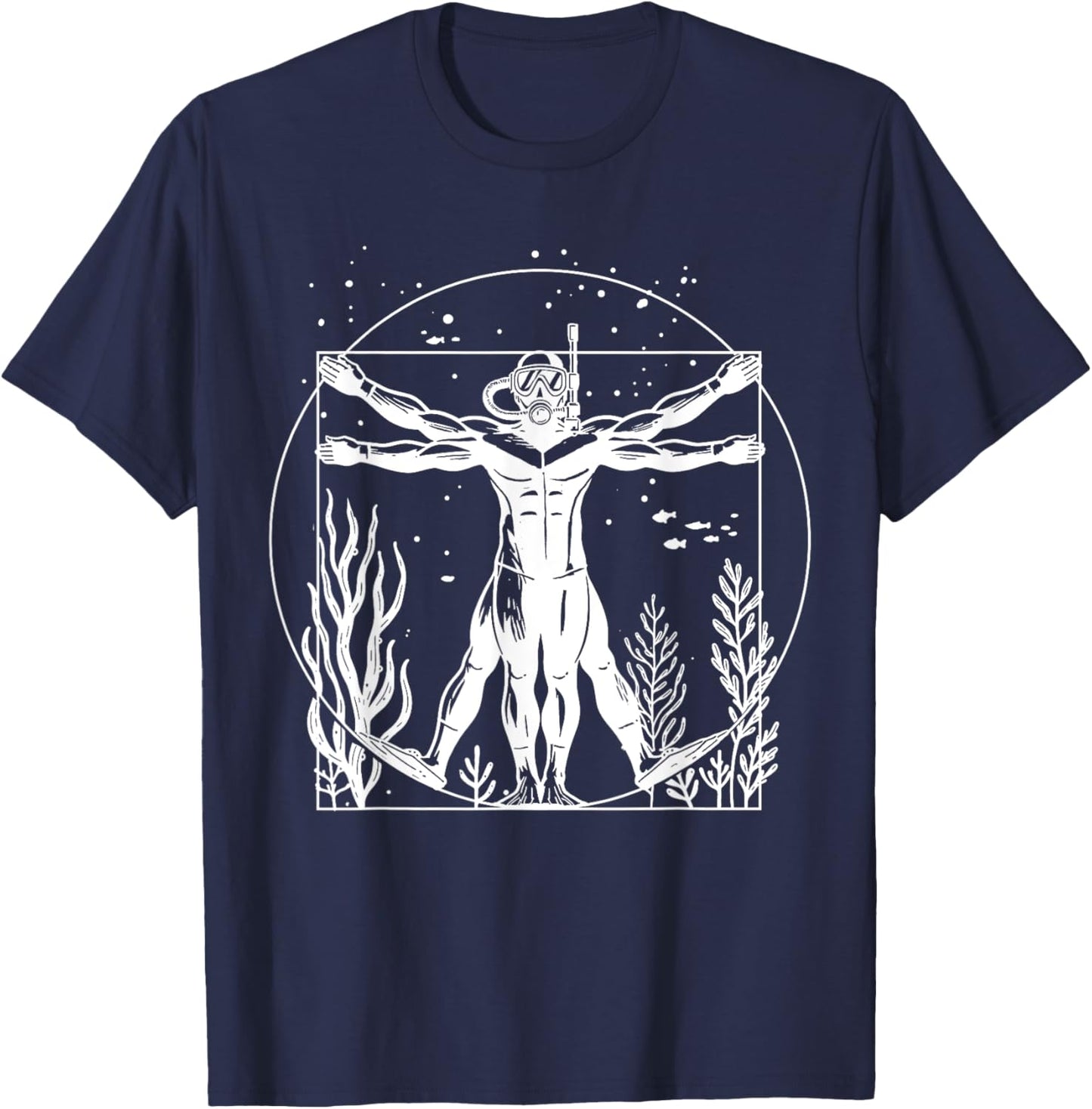 Vitruvian Scuba Diver Shirt Funny Scuba Diving Vitruvian Man T-Shirt - T-Shirt | Navy
