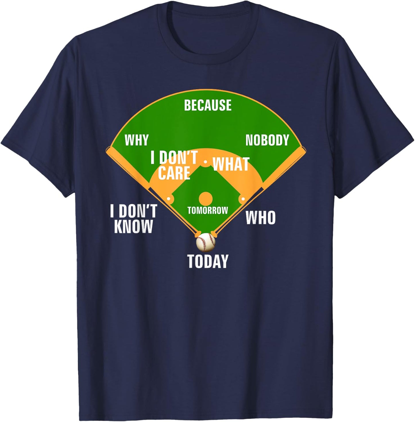 Who's on First? Baseball Diamond Fielding Card Funny Gift T-Shirt - T-Shirt | Navy