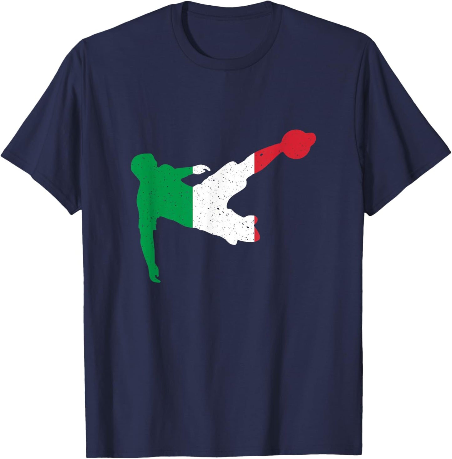 Vintage Italy Flag In Football Soccer Player Silhouette T-Shirt - T-Shirt | Navy