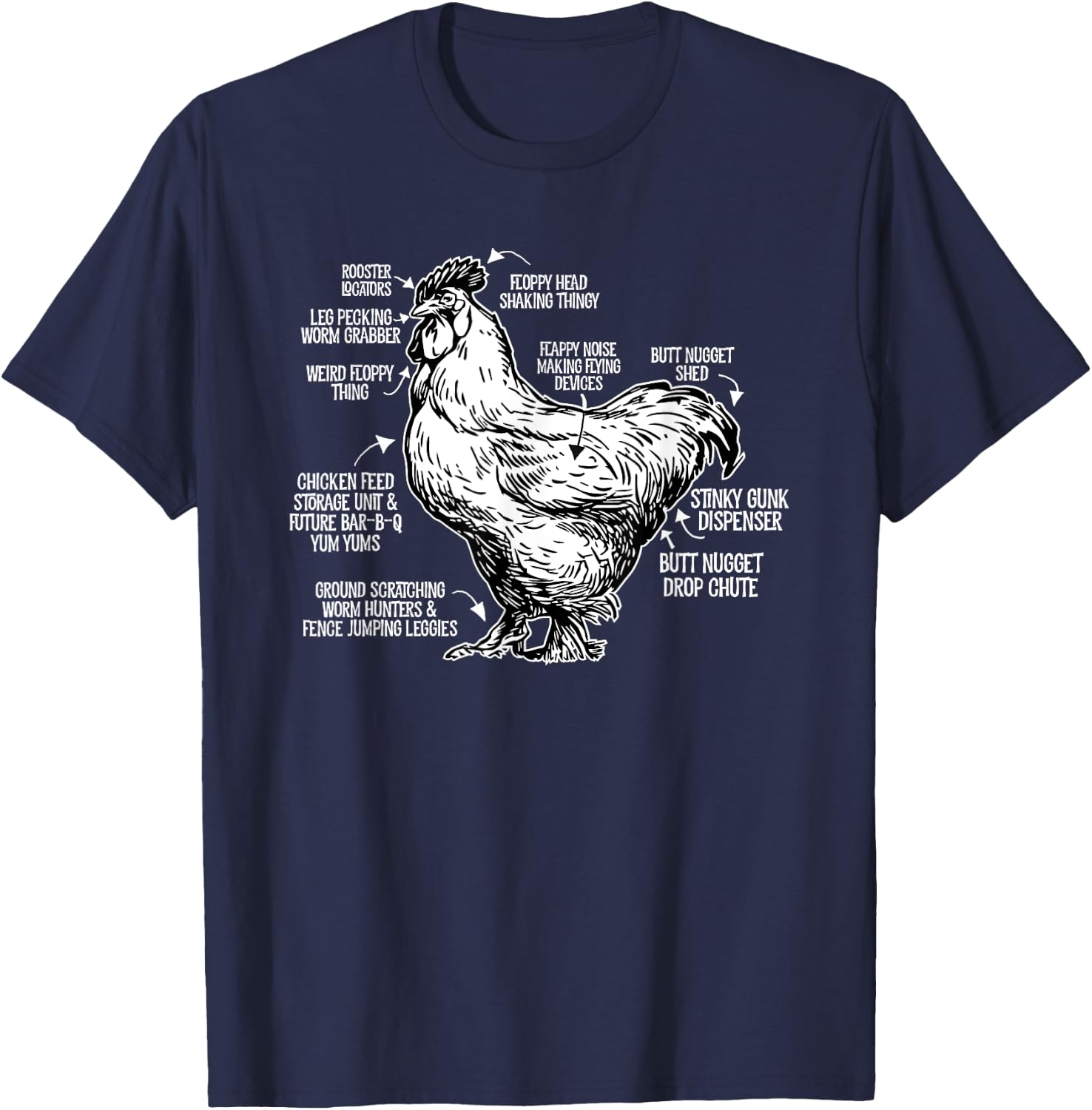 Chicken Anatomy Art Funny Farm Chicken Coop T-Shirt - T-Shirt | Navy