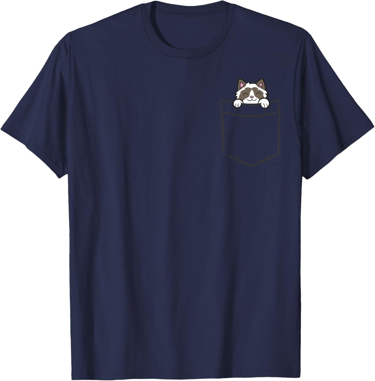 Cat In The Pocket Cute Ragdoll Cat T-Shirt - T-Shirt | Navy