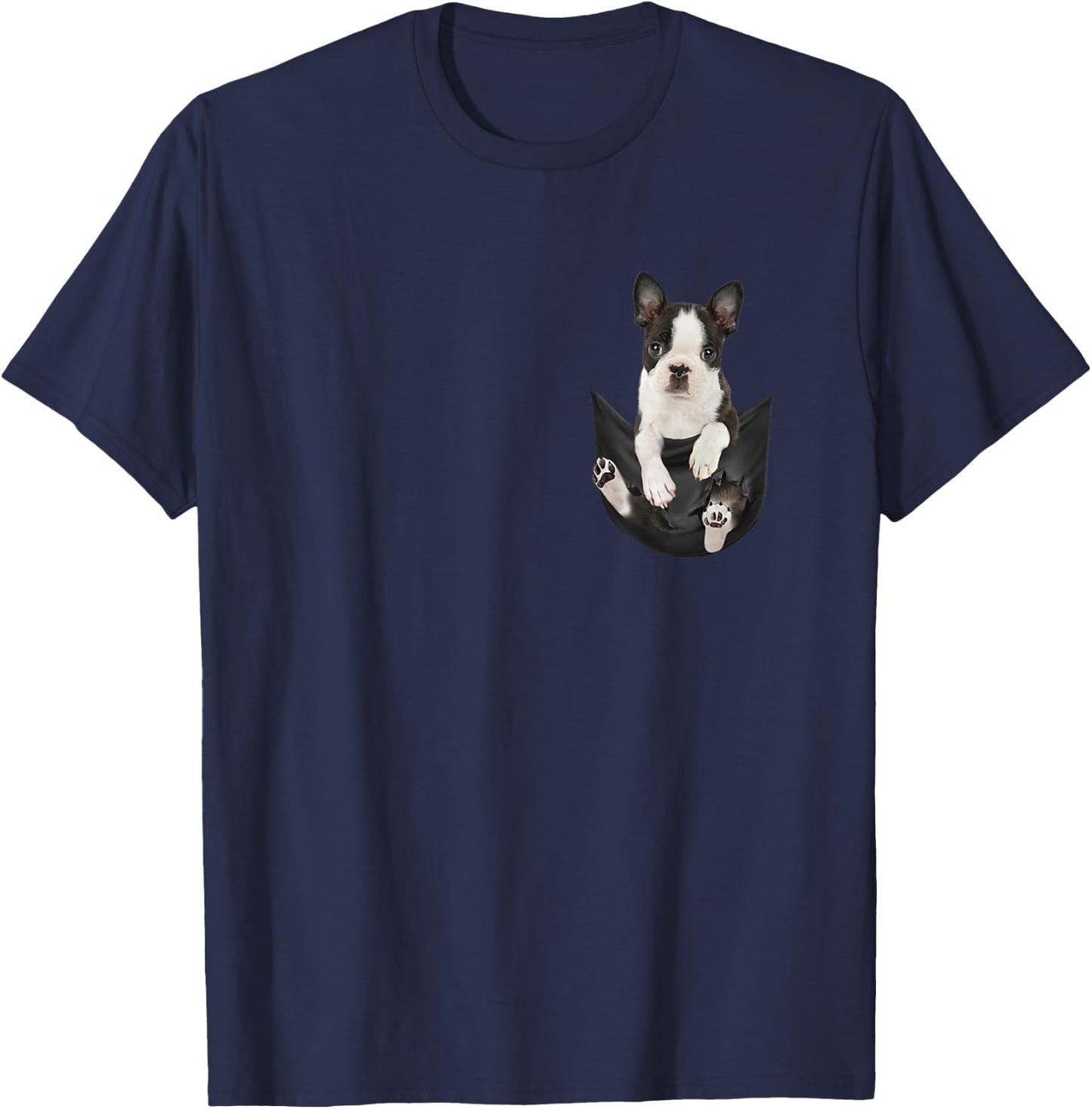 Dog Lovers Gifts Boston Terrier In Pocket Funny Dog Face Women Kids T-Shirt - T-Shirt | Navy