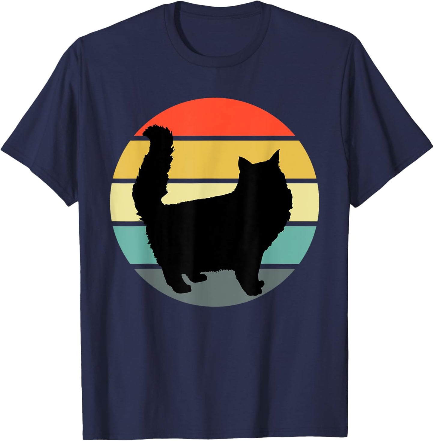 Funny Fluffy Black Cat Vintage Retro Style Gift Men Women T-Shirt - T-Shirt | Navy