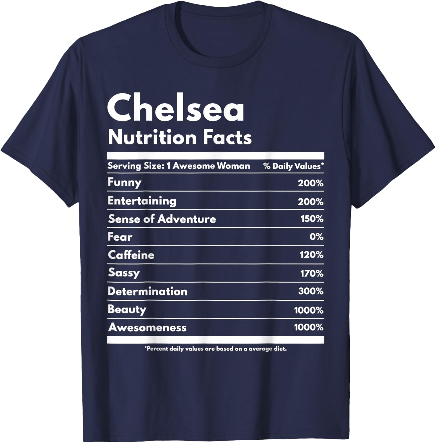 Chelsea Nutrition Facts Gift Funny Personalized Name Chelsea T-Shirt - T-Shirt | Navy