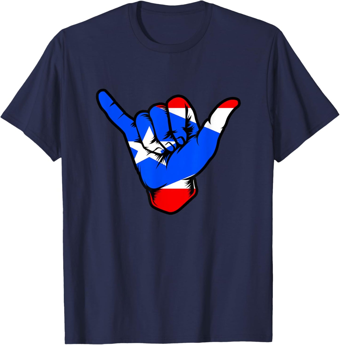 Boricua Puerto Rico PR Flag Puerto Rican Shaka Hand Hawaiian T-Shirt - T-Shirt | Navy