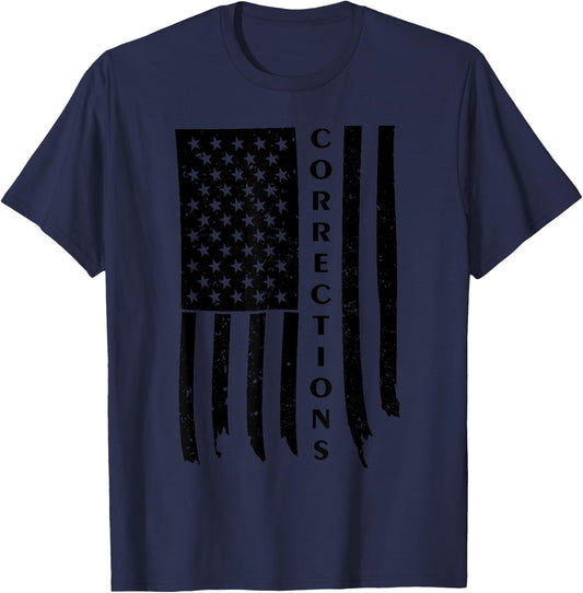 Vintage USA Flag Corrections Funny Correctional Officer Gift Women Girls Kids Men T-Shirt - T-Shirt | Navy