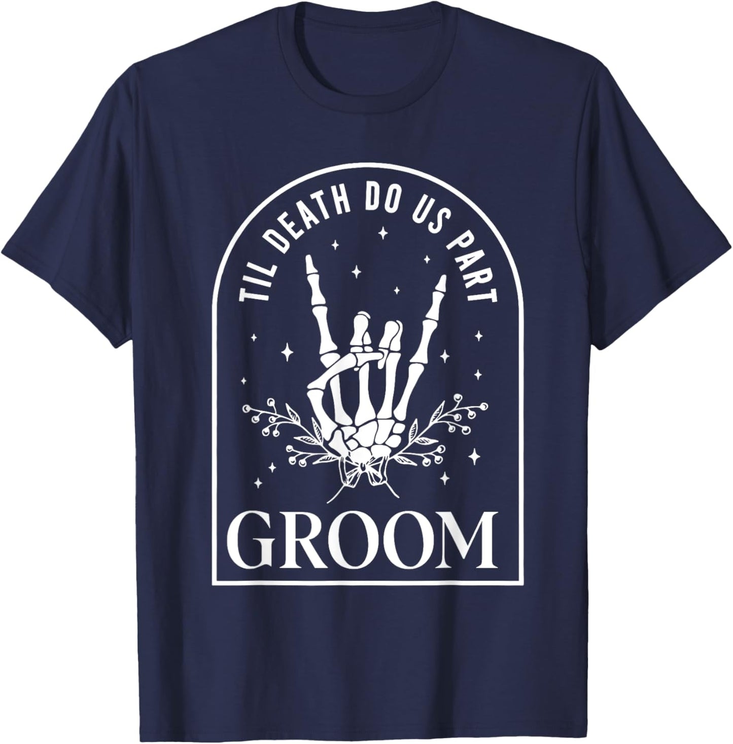 Groom Bride Skeleton Rock Hand Couples Wedding Halloween T-Shirt - T-Shirt | Navy