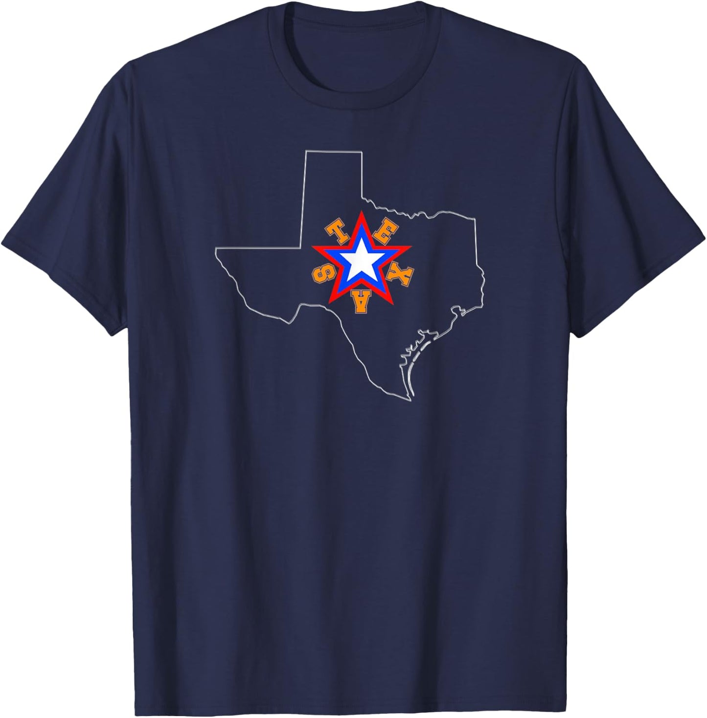 Texas Map Outline, Tricolor Lone Star, Texas In Orange T-Shirt - T-Shirt | Navy