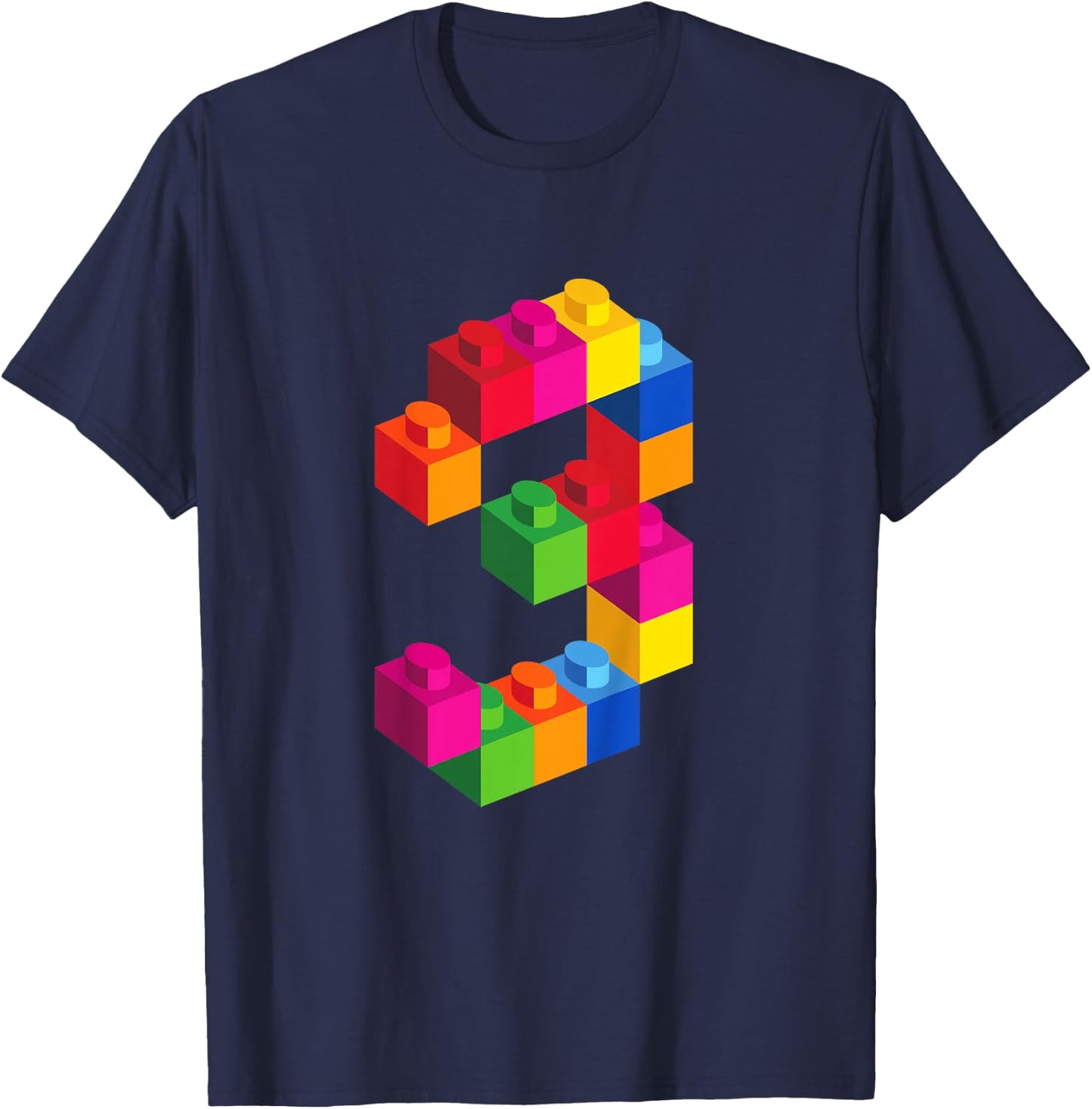 3 Year Old Building Blocks Birthday T Shirt Bricks 3rd Gift T-Shirt - T-Shirt | Navy