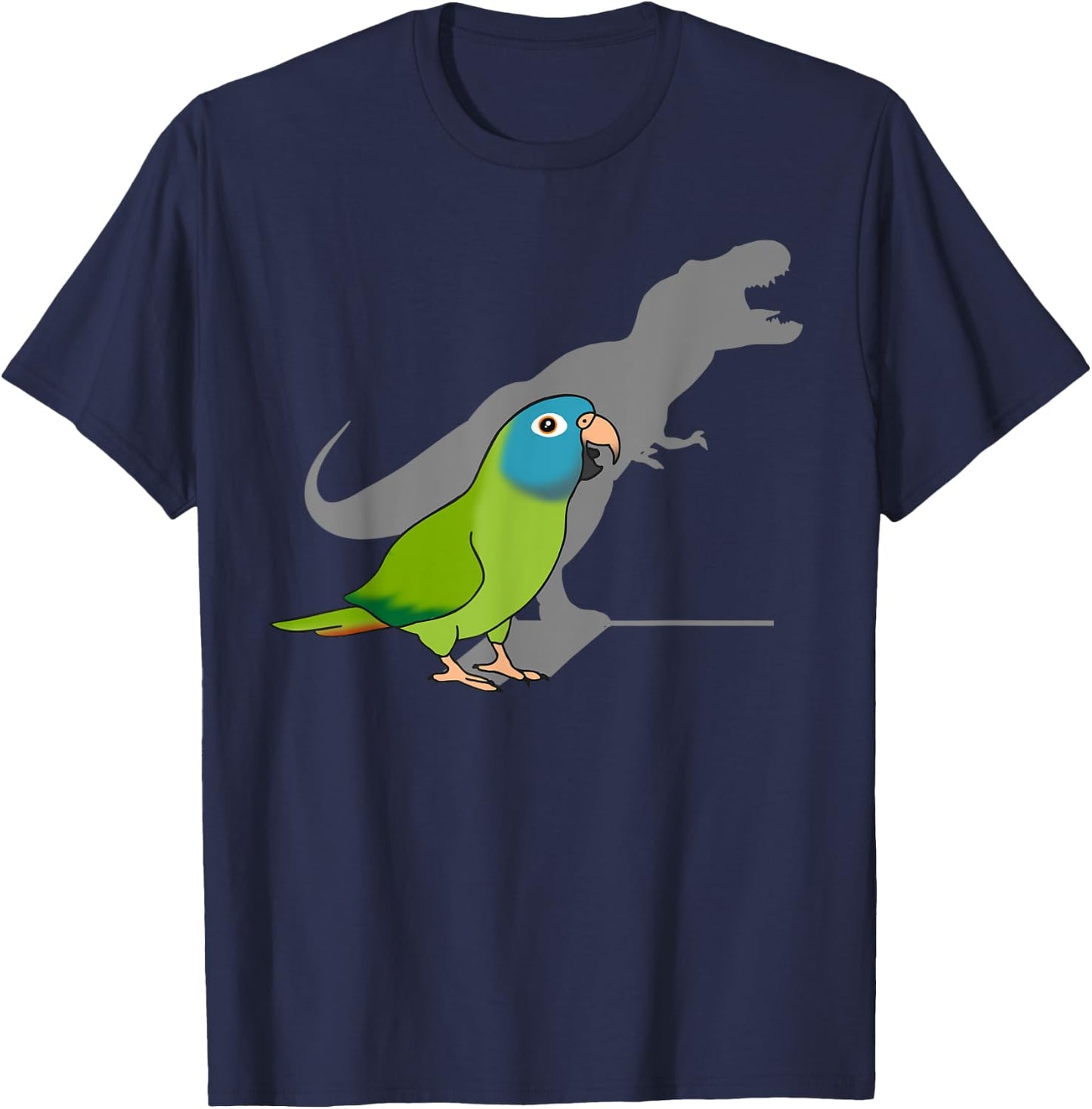 T-rex Blue Crowned Conure, Funny Dinosaur Shadow Parrot T-Shirt - T-Shirt | Navy
