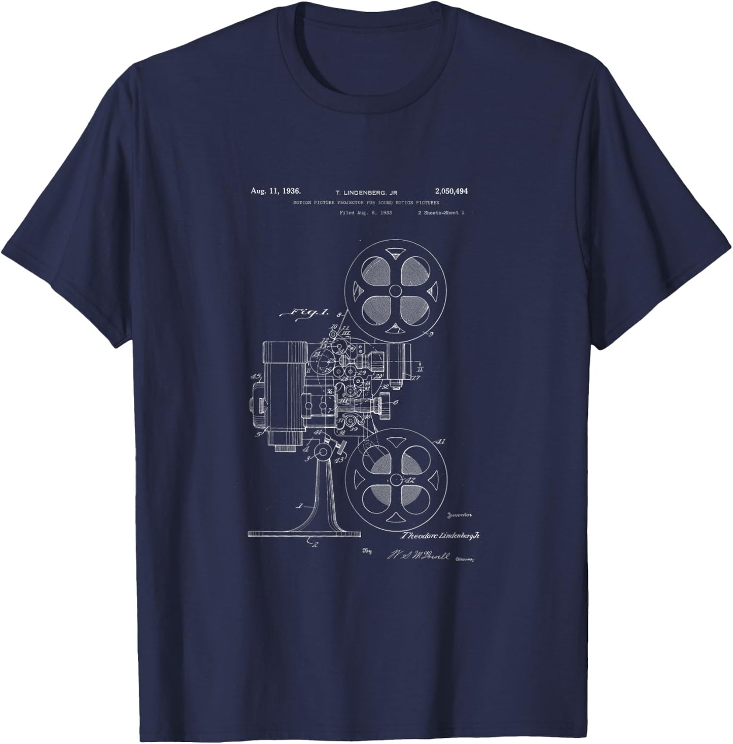 Movie Projector Patent - History of Cinema, Film, and Movies T-Shirt - T-Shirt | Navy