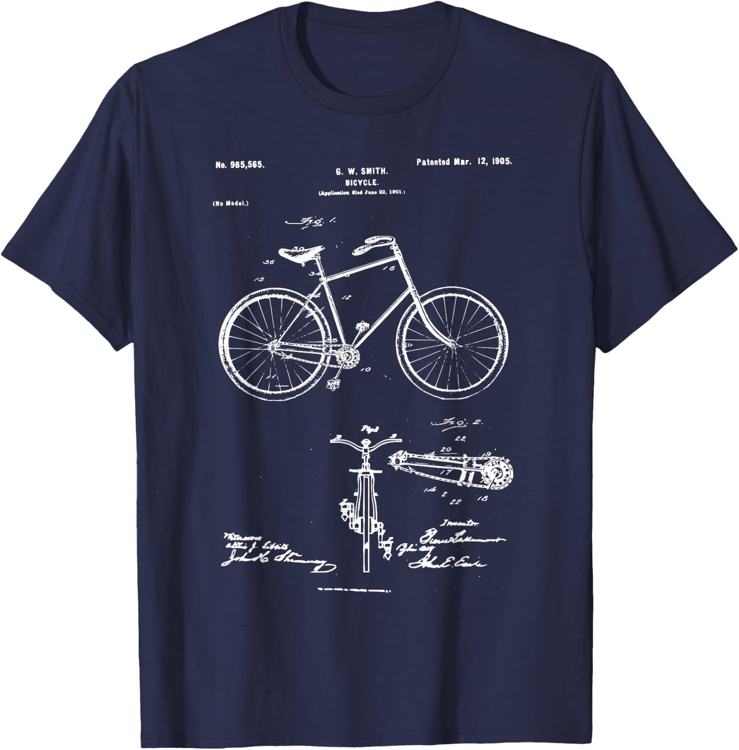 Vintage Patent Print 1900 Bicycle , Bike Shirt T-Shirt - T-Shirt | Navy
