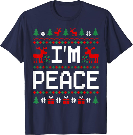 Couples Ugly Christmas Sweaters I Come In Peace I'm Peace T-Shirt - T-Shirt | Navy