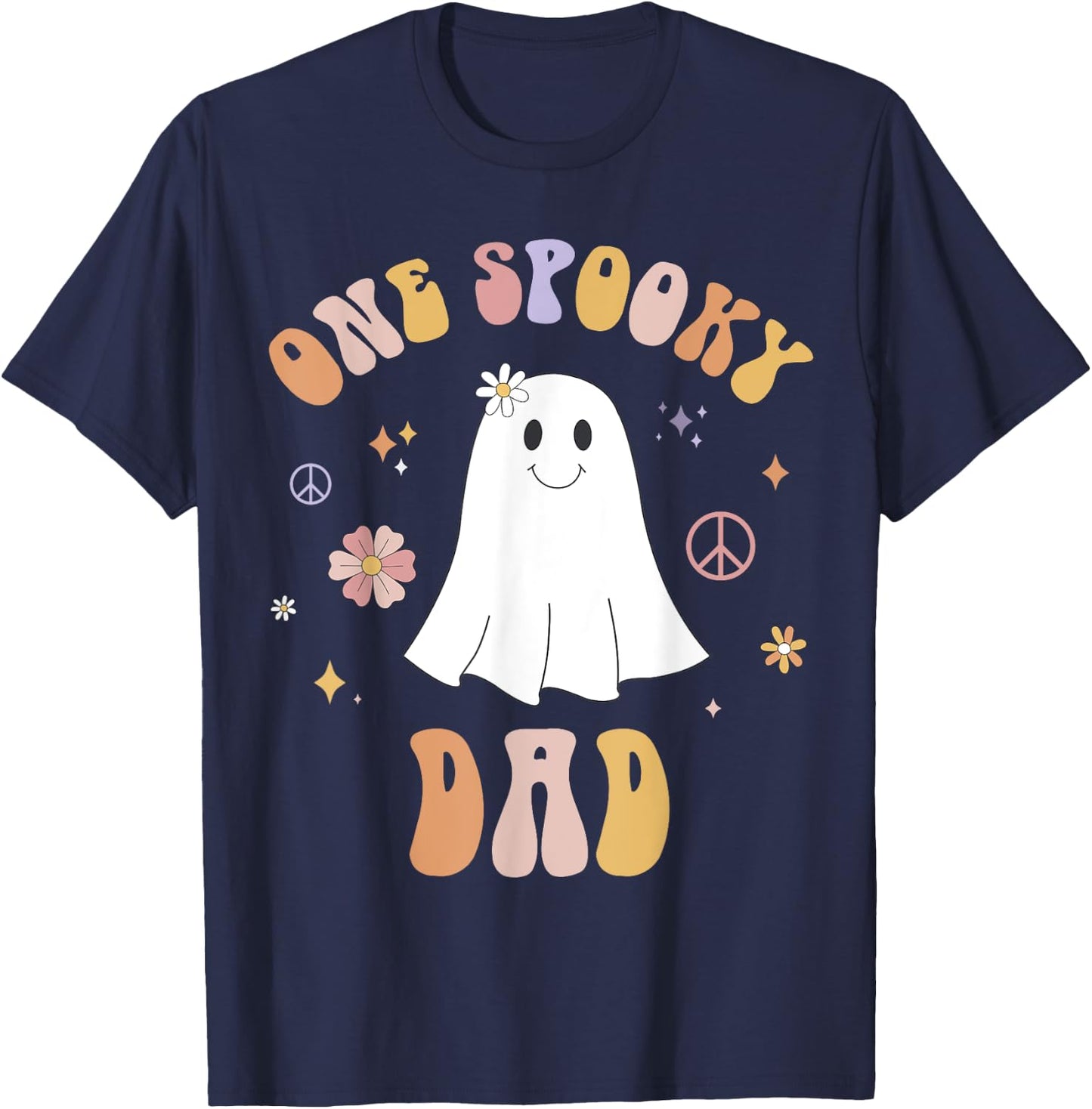One Spooky Dad First Birthday Retro Halloween Ghost Boo T-Shirt - T-Shirt | Navy