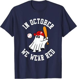 In October We Wear Red October Philadelphia Baseball T-Shirt - T-Shirt | Navy