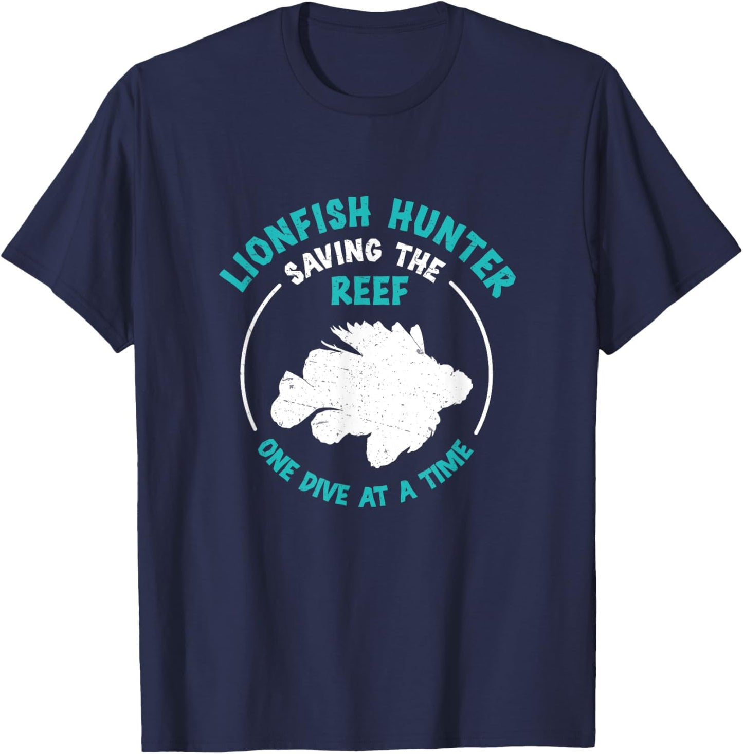 Funny Lionfish Hunter Saving The Reef One Dive At A Time T-Shirt - T-Shirt | Navy