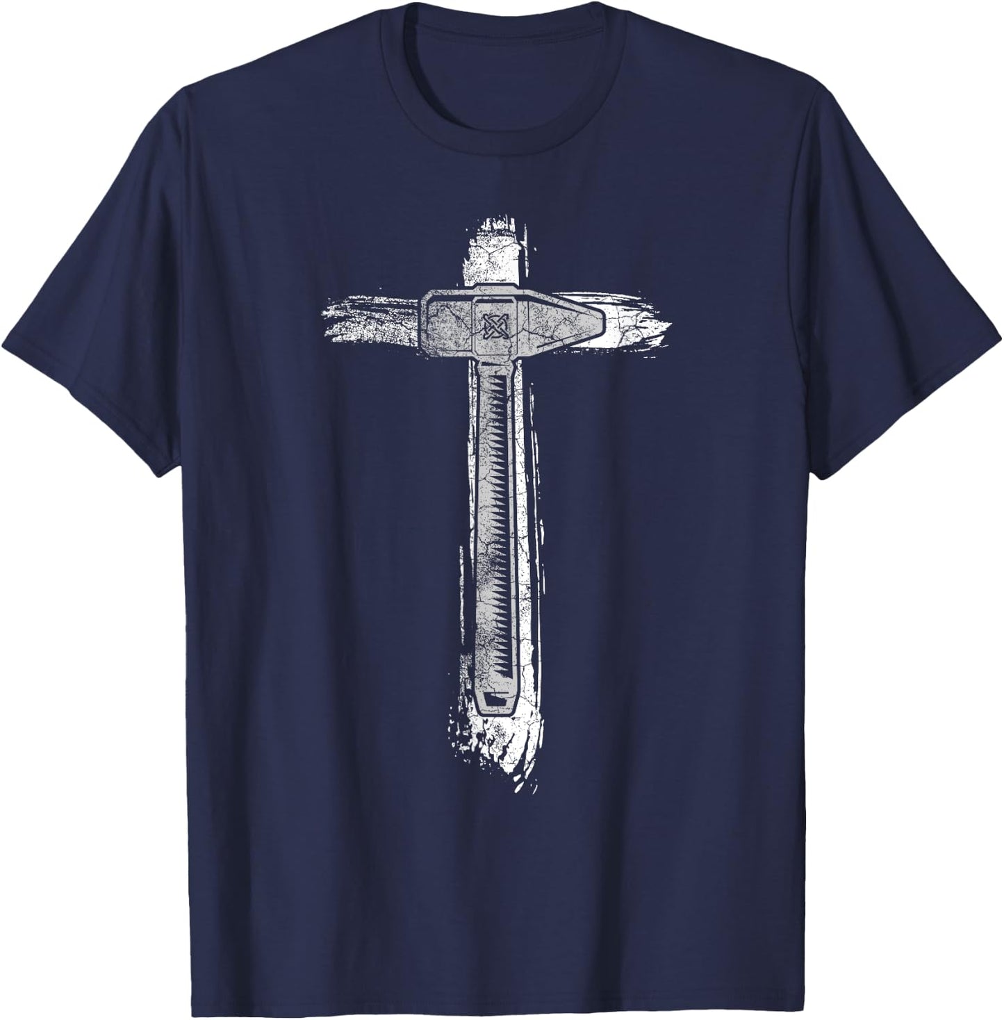Blacksmith Hammer Cross | Christian Blacksmithing T-Shirt - T-Shirt | Navy