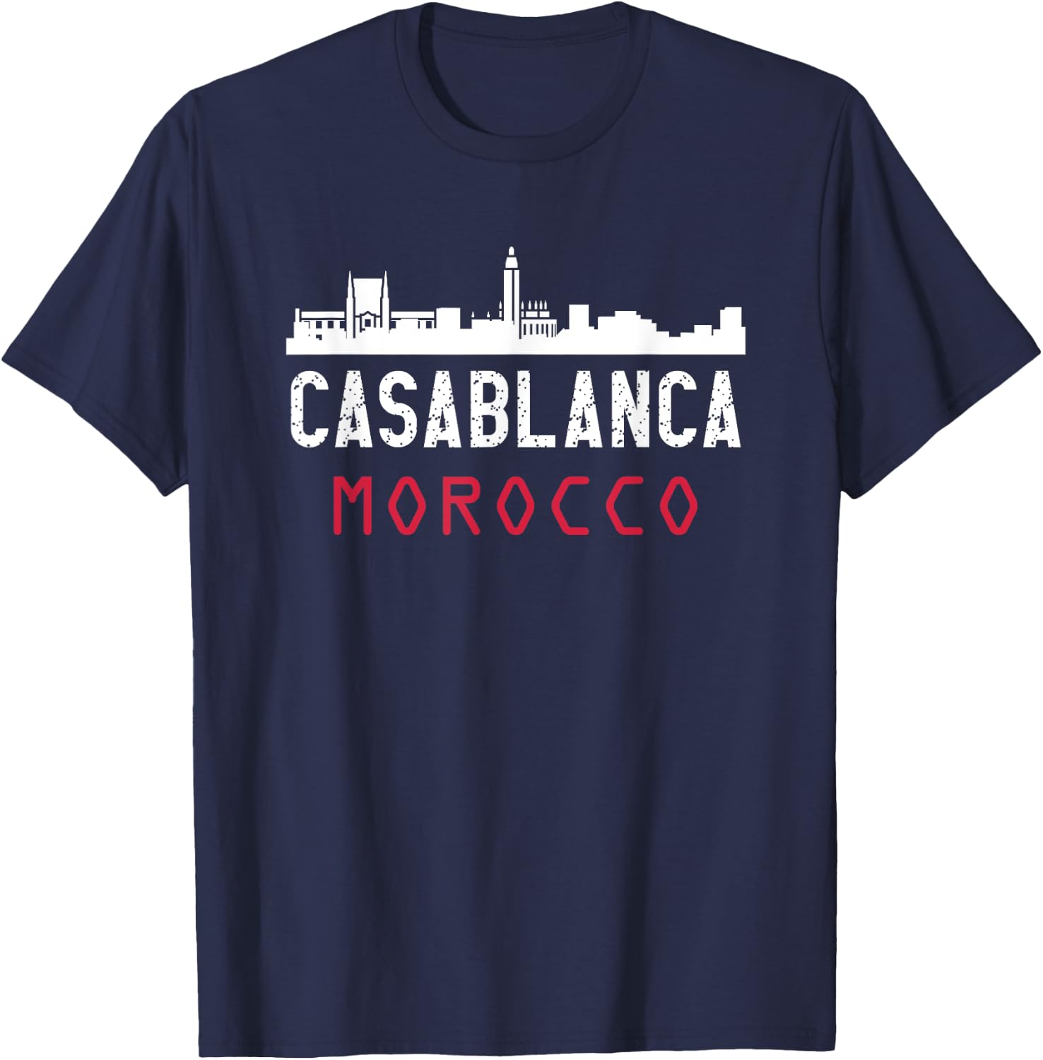 Casablanca Morocco , -Adult, Black, Small, Short Sleeve, , Classic Fit, Polyester 100% T-Shirt - T-Shirt | Navy
