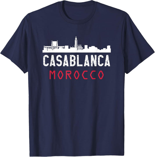 Casablanca Morocco , -Adult, Black, Small, Short Sleeve, , Classic Fit, Polyester 100% T-Shirt - T-Shirt | Navy