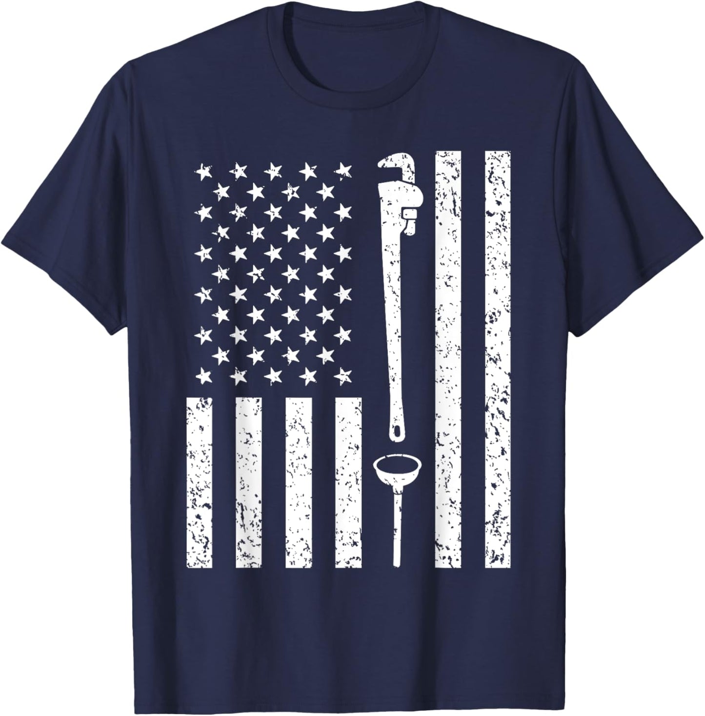 American Flag Plumber Vintage Plumbing Worker Men Funny Gift T-Shirt - T-Shirt | Navy