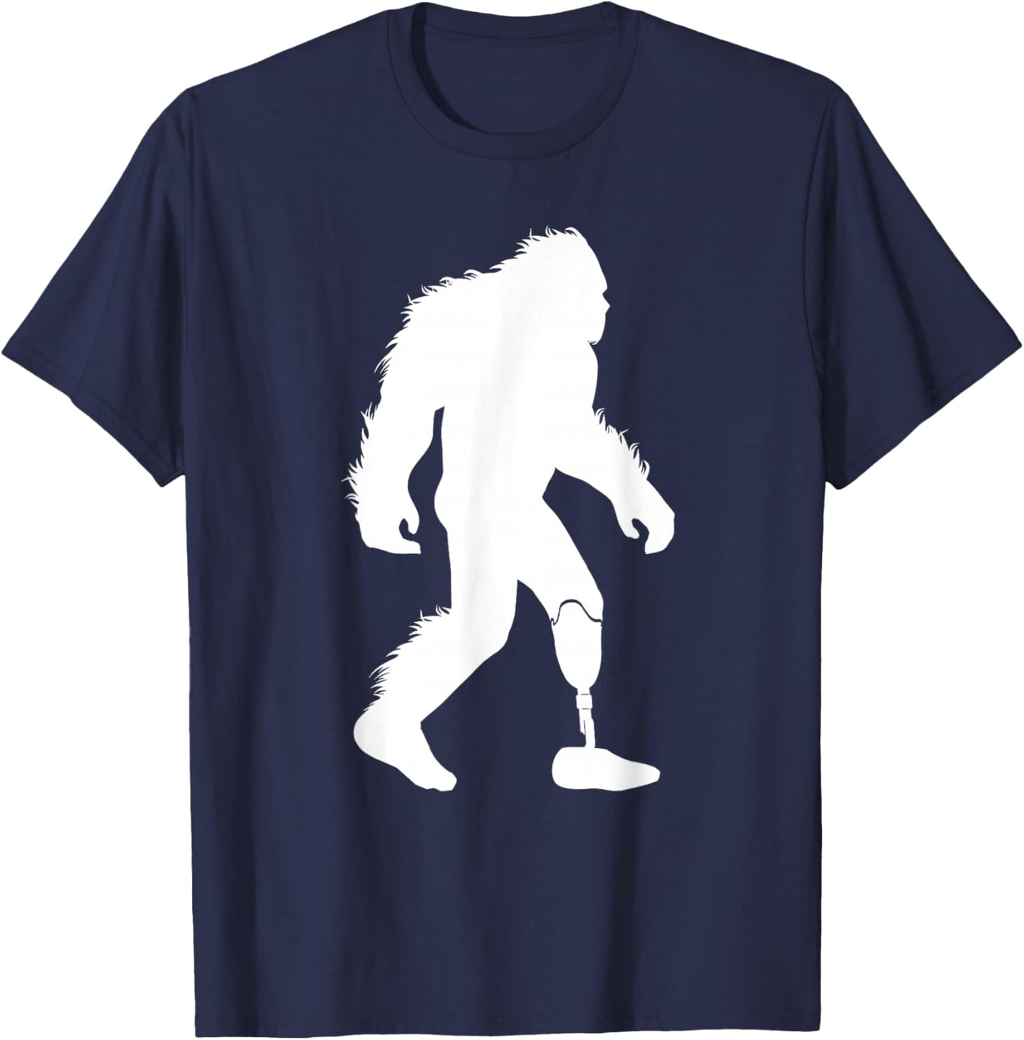 Bigfoot Leg Amputee Sasquatch Wearing Prosthetic Leg T-Shirt - T-Shirt | Navy