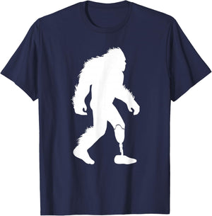 Bigfoot Leg Amputee Sasquatch Wearing Prosthetic Leg T-Shirt - T-Shirt | Navy