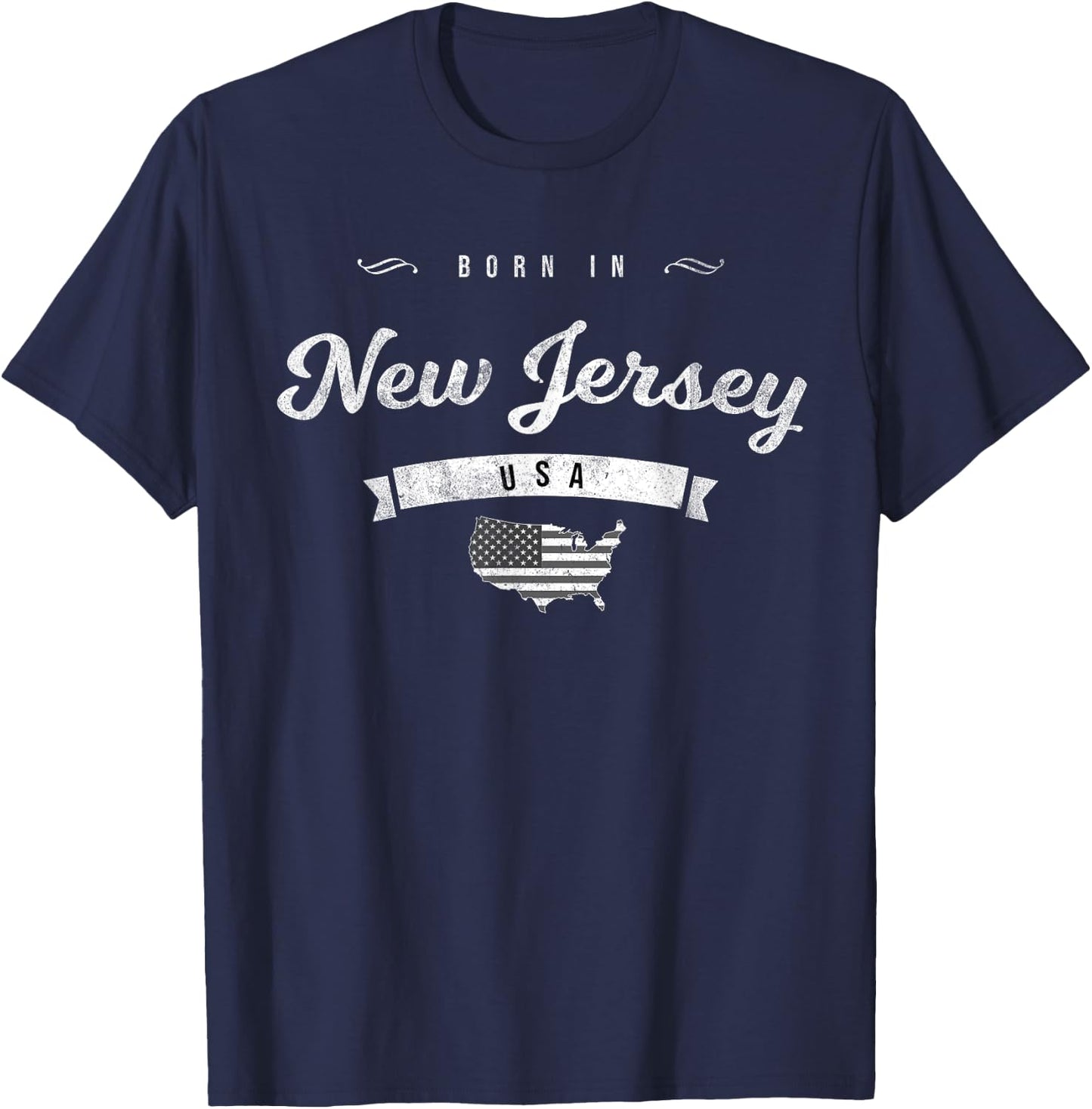 Born in New Jersey NJ Retro Vintage USA Map Flag T-Shirt - T-Shirt | Navy