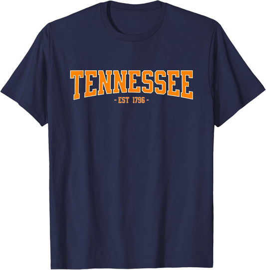 Vintage Tennessee Apparel , Women, and Kids Classic TN Orange Print Retro Varsity Vintage Tennessee T-Shirt - T-Shirt | Navy