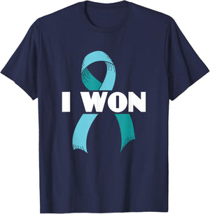 I Won Ovarian Cancer Awareness Ovarian Cancer Warrior T-Shirt - T-Shirt | Navy