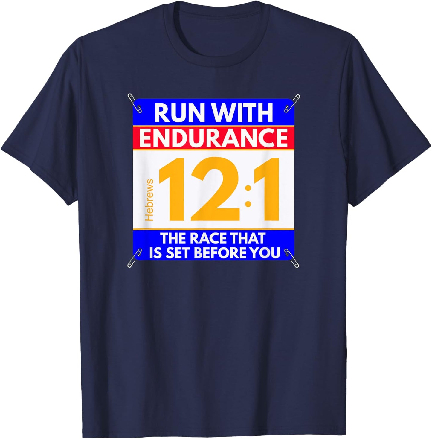 Run the Race of Life, Fun Christian Bible Verse, Runners T-Shirt - T-Shirt | Navy