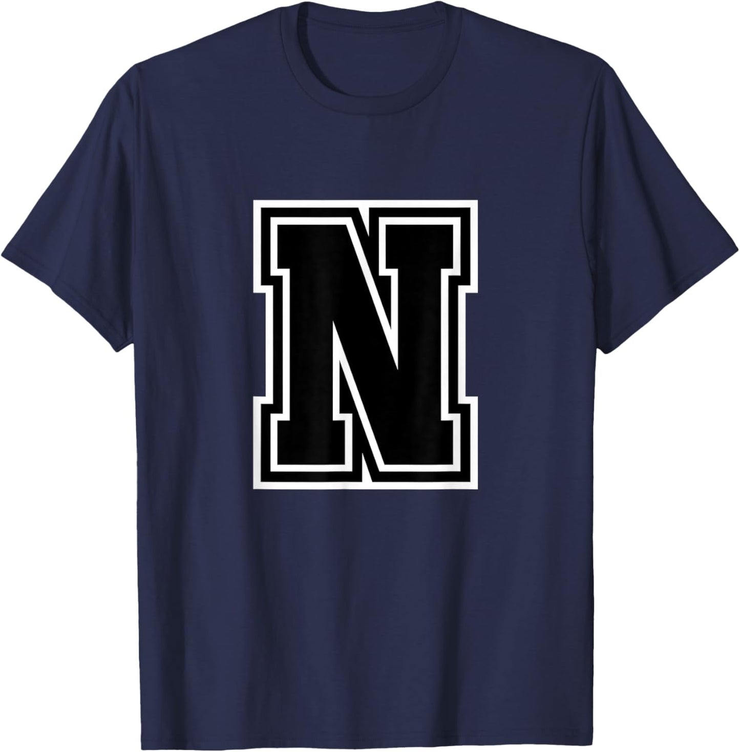 Letter N Black Monogram Initial T-Shirt - T-Shirt | Navy