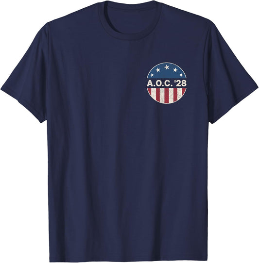 AOC 2028 A.O.C. 2028 For President American Flag T-Shirt - T-Shirt | Navy