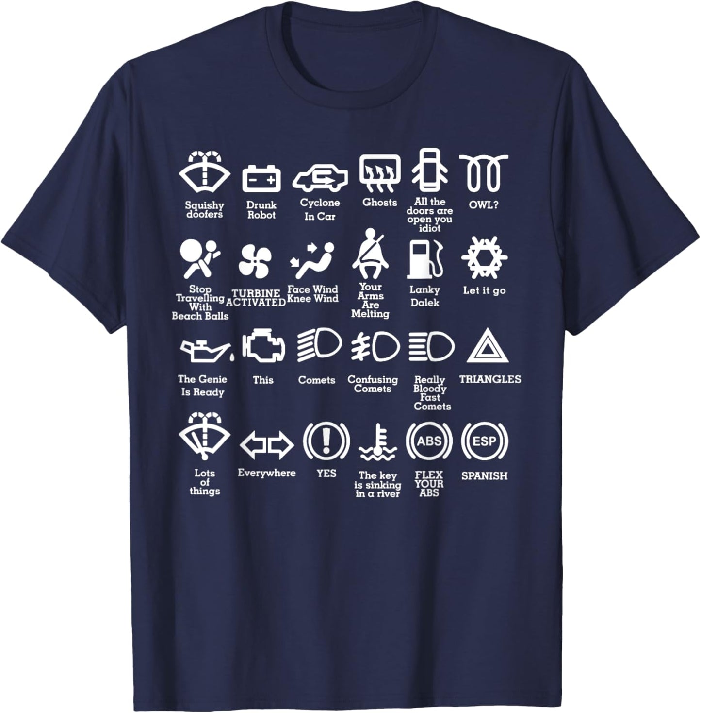 Funny Dash Icons Car Warning Lights Car Garage Mechanic T-Shirt - T-Shirt | Navy