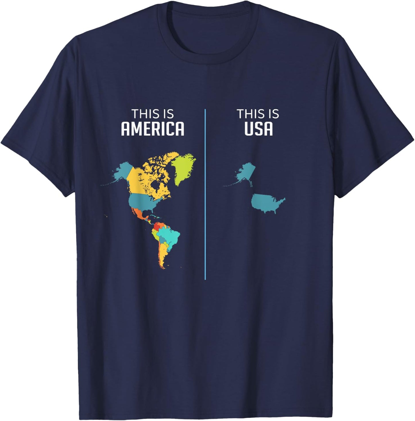South Central and North America USA Continent Country Map T-Shirt - T-Shirt | Navy