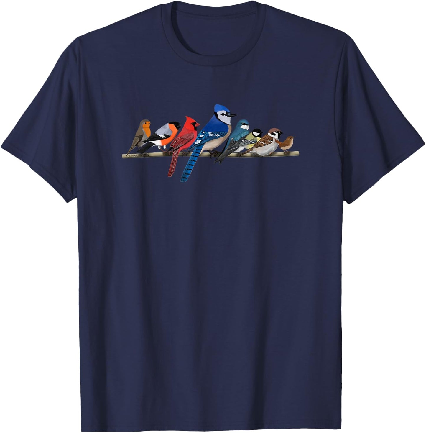 Garden Birds Blue Jay Bullfinch Ornithologist Biologist T-Shirt - T-Shirt | Navy
