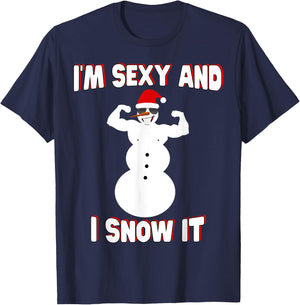 I'm Sexy And I Snow It Comedy Snowman Xmas Santa Hat T-Shirt - T-Shirt | Navy