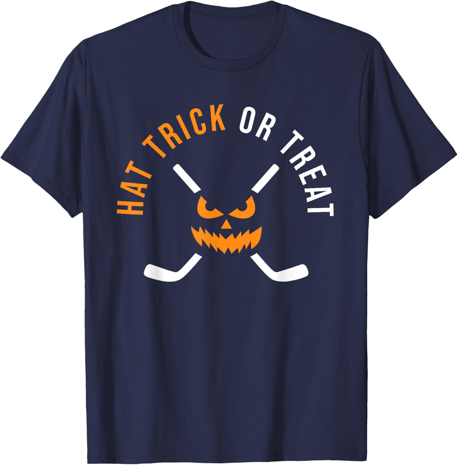 Halloween Hockey Hat Trick Or Treat Ice Hockey Player T-Shirt - T-Shirt | Navy
