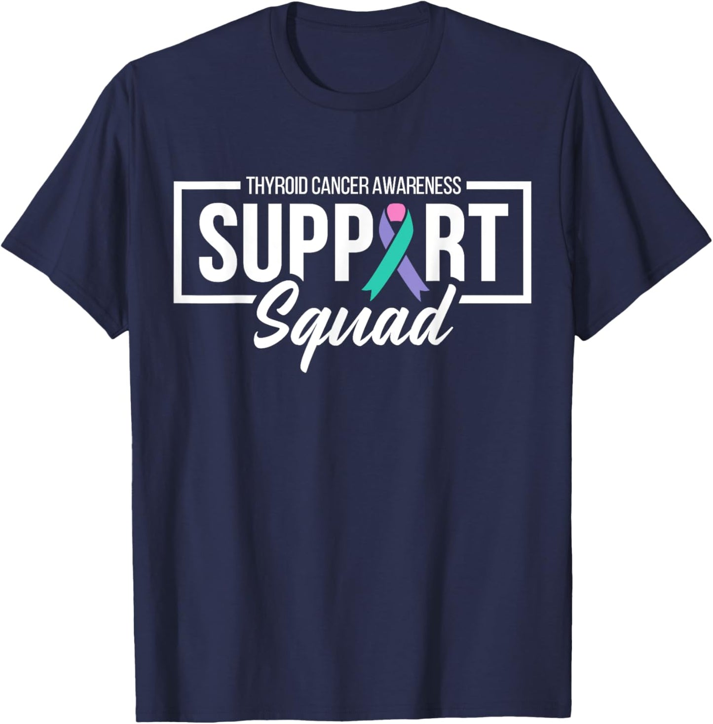 Support Squad Thyroid Cancer Awareness Ribbon Family T-Shirt - T-Shirt | Navy